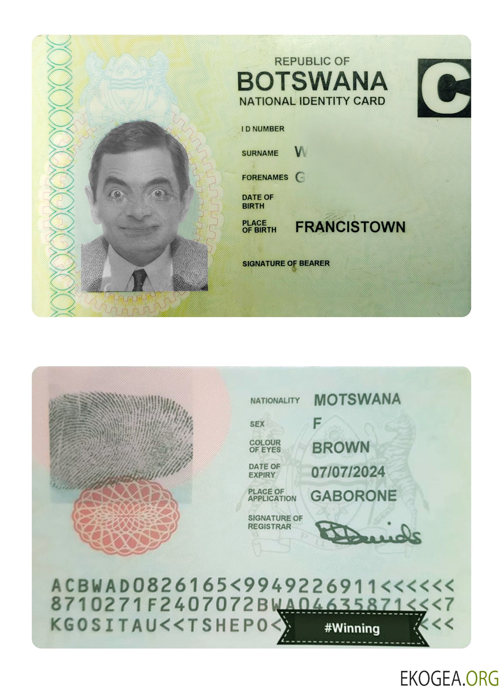 Carte d'identité du Botswana